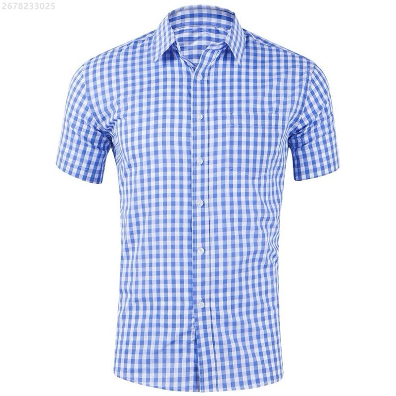 Men's shirt short-sleeved shirt Hawaiian style red and blue plaid lapel casual breathable non-iron vacation street wear XS-6XL