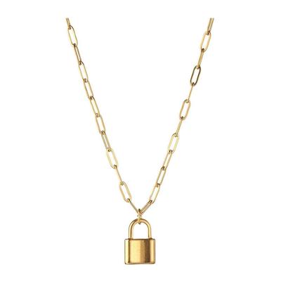 Quadratische Edelstahl-Ketten-Choker-Halskette mit Schlossanhänger - Damen Schlüsselbeinkette