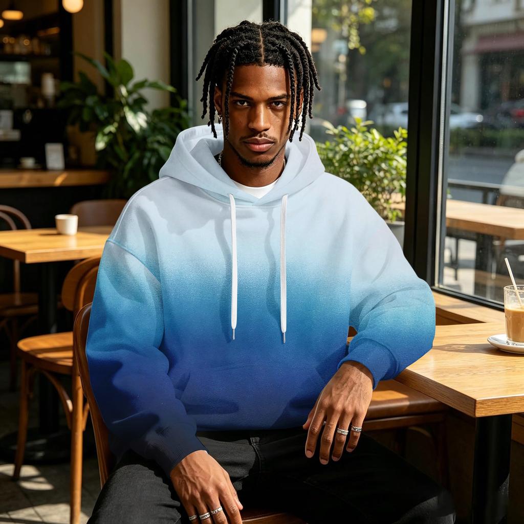 Men's Gradient Print Hoodie with Pocket, Casual Athletic Sweatshirt