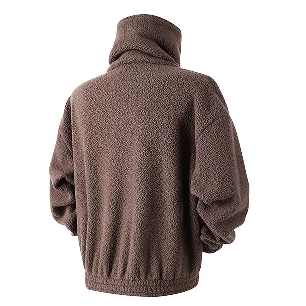 Men's Casual, Trendy, Retro Solid Color Half-pull Long-sleeved High-neck Top, Men's Thickened Warm Lambskin Sweatshirt