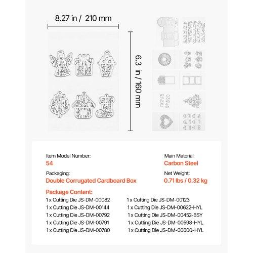VEVOR Cutting Dies, 10 Pieces Metal Die Cuts, Compatible with VEVOR Die Cutting and Embossing Machine, Letters, Numbers, Tree Patterns