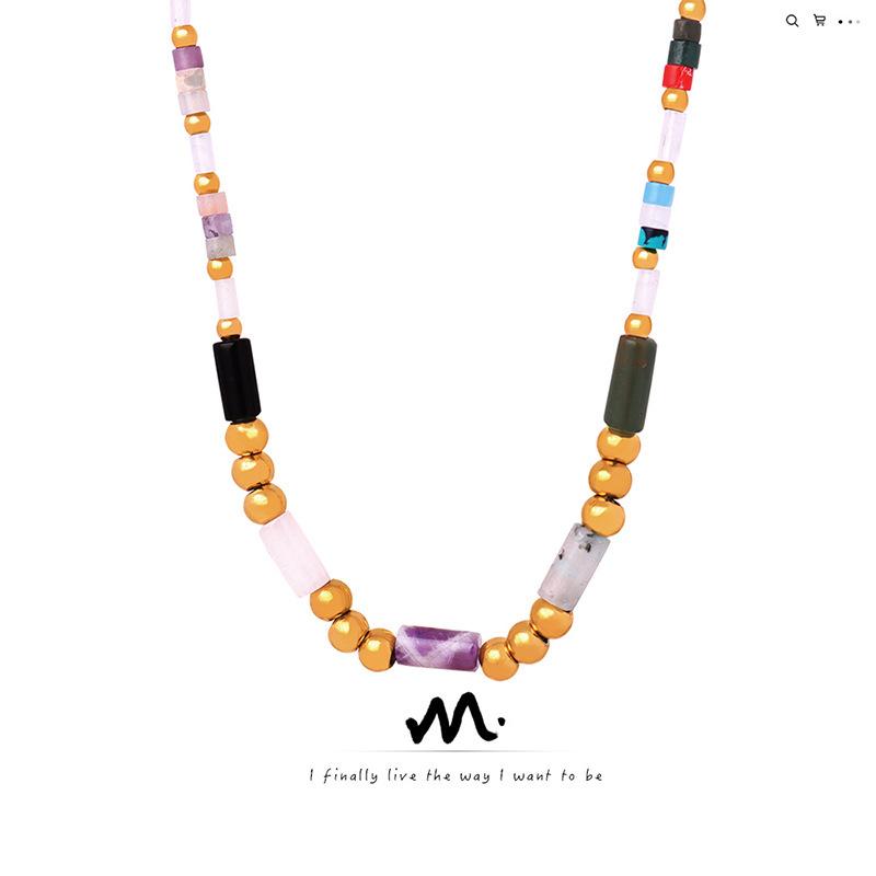 And Chic Elegant Handmade Beaded Necklace With Geometric Design And Natural Stones Crystal