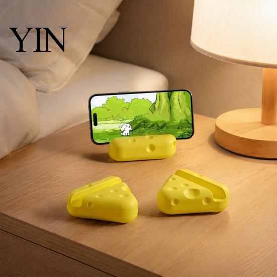 Durable Plastic Phone Dock 3D Printed Cheese Holder, Cute Desktop Stand, Compact Smartphone Creative Mount Stable Cell for Home Office Desk Decoration