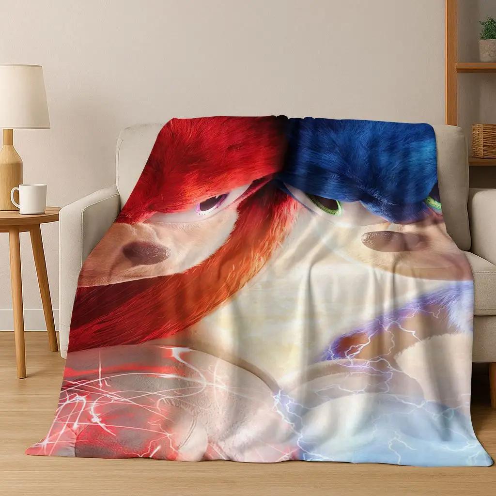 Classic S-Sonic Game Cartoon Hedgehog Flannel Blanket Soft Warm Throw Blanket for Bed Bedroom Room Living Room Travel Picnic Kid