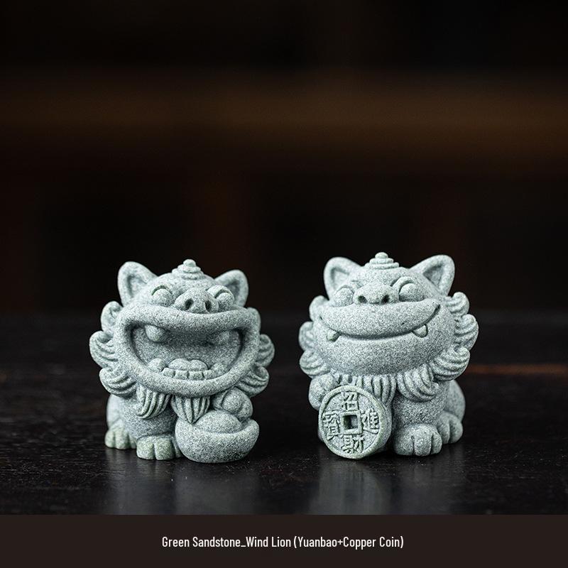 Kleines Chinesisches Steinlöwenpaar: Desktop-Maskottchen und Tee-Haustier-Ornament für kreative Bonsai- oder Fischaquariendekoration