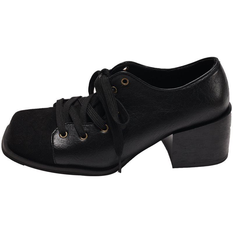 Shoes outer wear lace-up French retro Mary Jane temperament 2025 Mori casual autumn and winter thick heel single shoes new