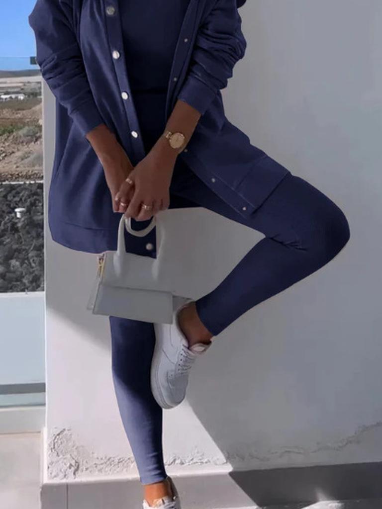 Spring New Women's Casual Hooded Sweatshirt & Slim Fit Ribbed Pants Set - 3 Pieces