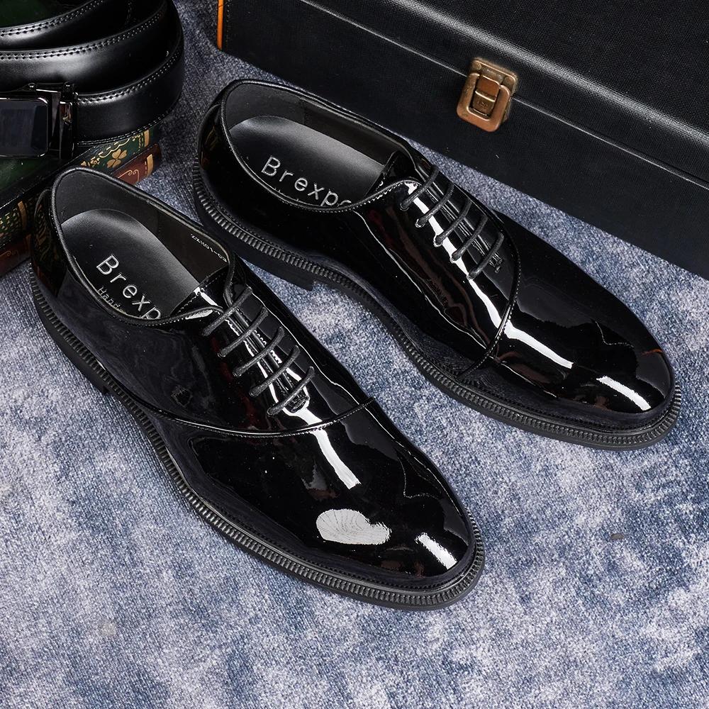 Fashion 2025 Men's Pointed Toe Oxford Shoes Luxury Genuine Leather Dress Shoes Black Wedding Gentleman Office Shoes