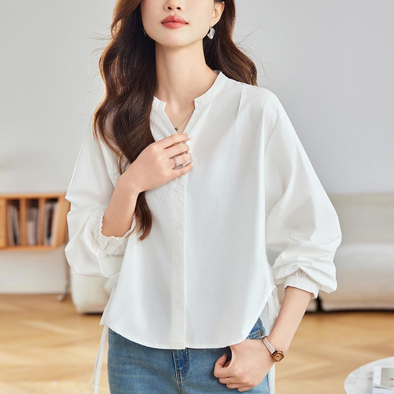 

Новая простая повседневная блузка с длинными рукавами-фонариками, рубашка из чистого хлопка M белый