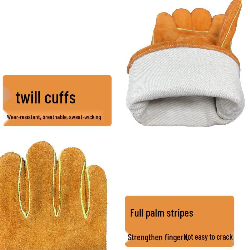 Cowhide Heat-Resistant BBQ & Welding Gloves - Aluminum Foil Insulated, Fireplace & Oven Safe.