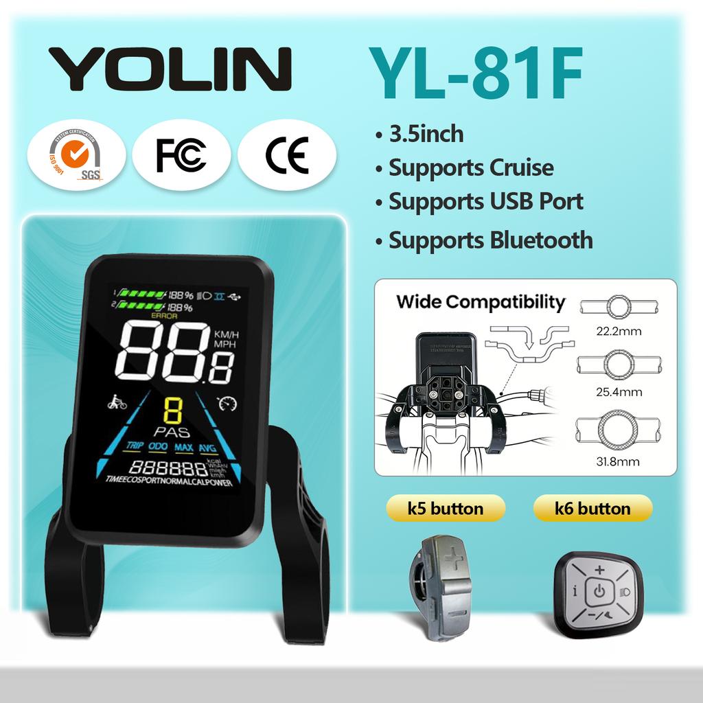 Display LCD Yolin per Ebike 48V/72V, Schermo Impermeabile per Bicicletta Elettrica per Distributori di Componenti per Biciclette