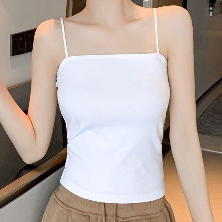 Strap with Chest Pad Vest Suspender with Thin Shoulder Strap Bra Underwear Sleeveless Top Female Slim Solid Color Tank Top