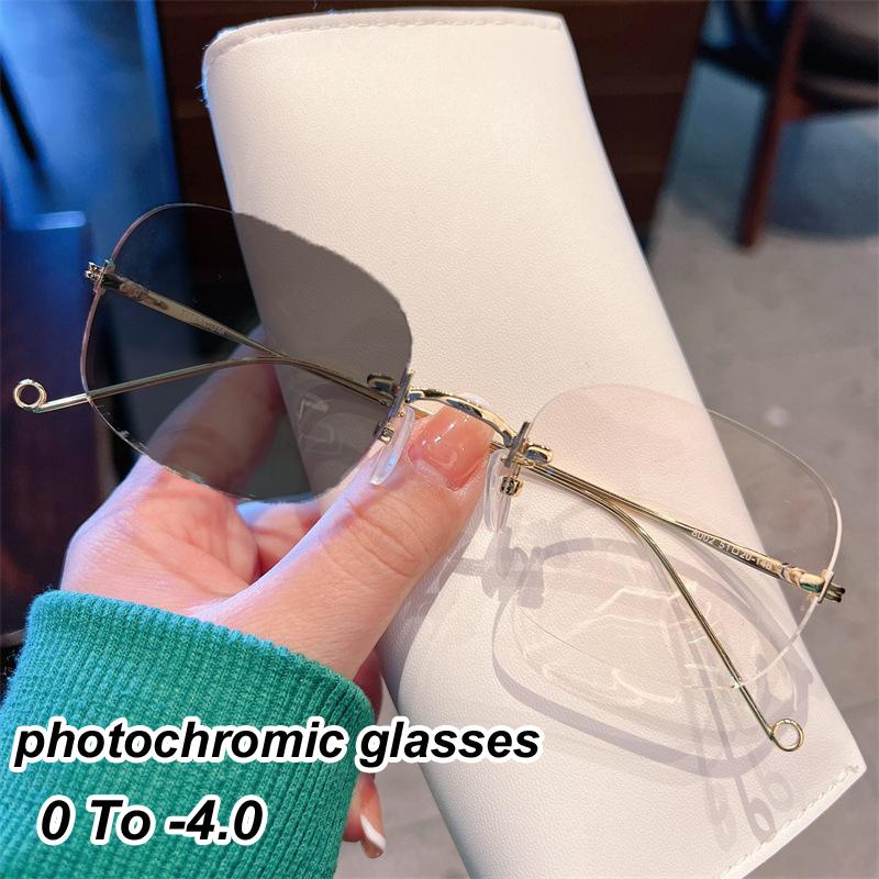 

Fashion Outdoor Ladies Photochromic Myopia Glasses Ultralight Rimless Short Sight Sunglasses Finished Optical Near Sight Eyewear Diopter