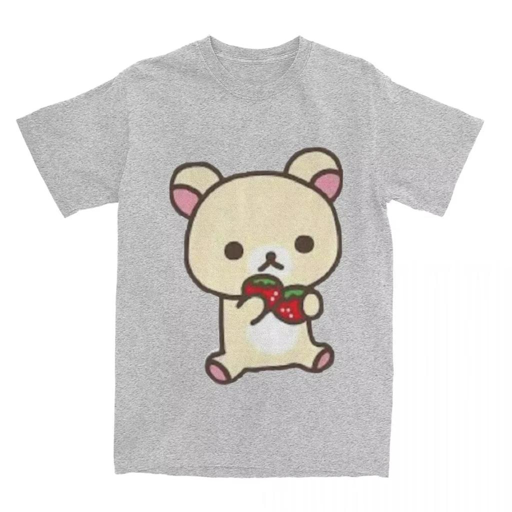 Leisure Rilakkuma Strawberries T-Shirts Women Round CollarT Shirts Animal Bear Short Sleeve Tees Women Tops