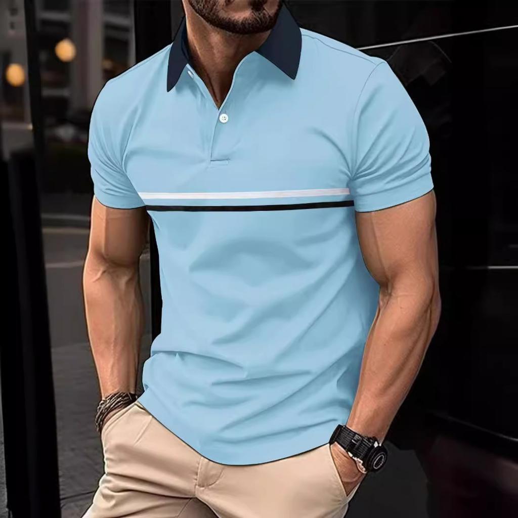 Patchwork Polo Shirt Daily Casual Lapel Men's Top Short Sleeve