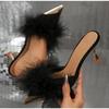 New Women High Heel Shoes Fur Slippers Mules Pointed Toe Furry Slides Fashion Elegant Luxury Designer Flip Flops Office Pumps