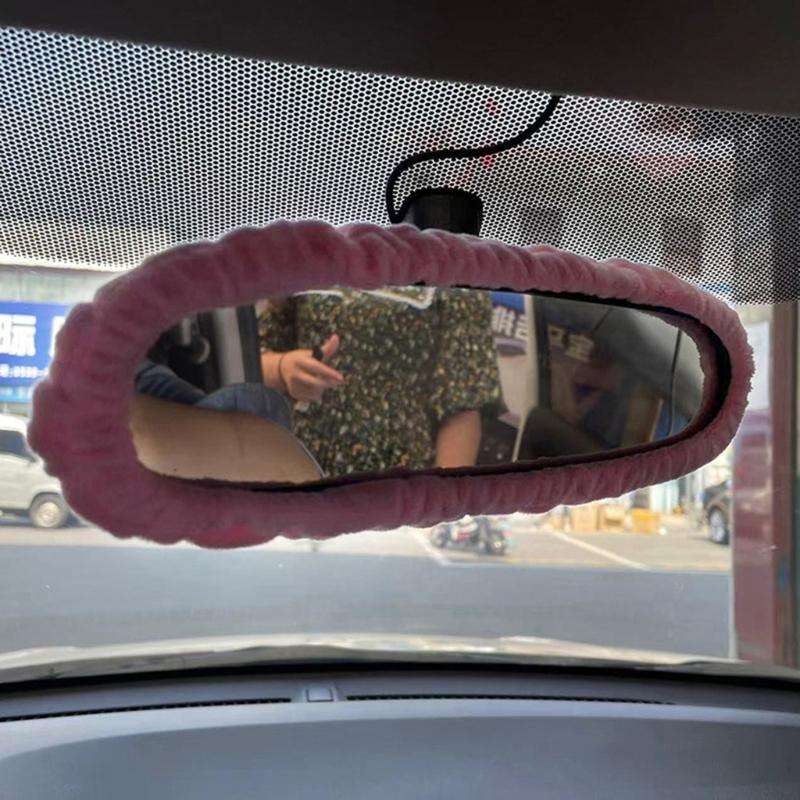 Upgraded Rearview Mirror Accessories Plush Car Rear View Mirror Cover for Women Bling Car Accessories Universal Fit