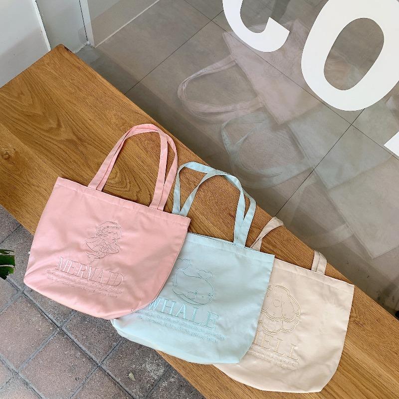 Niche Design Pearlescent Embroidery Cream Color Large Capacity Canvas Bag Women Handbag Shoulder Tote Bag
