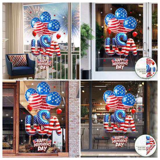 Patriotic Star Window Clings American Flag Stars Stickers PVC Static Window Decals for 4th of July Memorial Day Independence Day Home Office