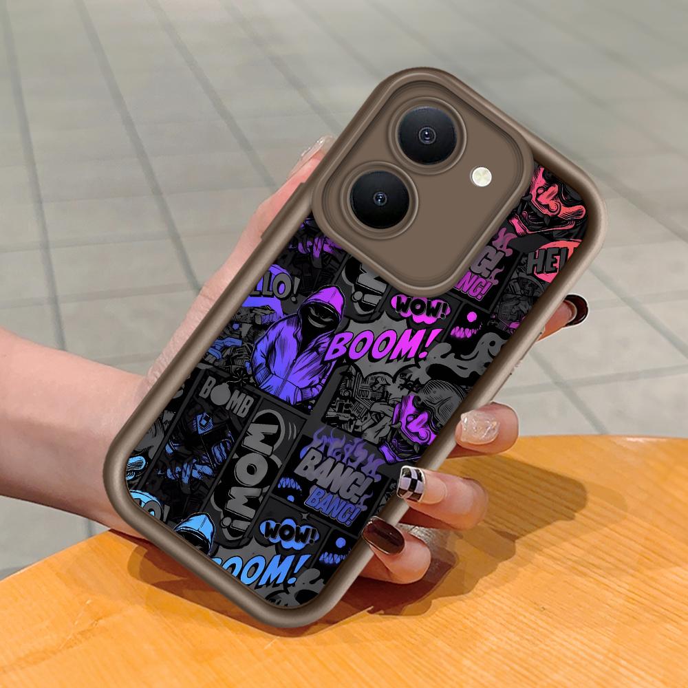 Soft Silicone Square Ladder Printing Pattern Phone Casing Full Cover Camera Shockproof Protection Rubber Case for Vivo