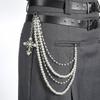 Punk Rock Cross-shaped Pearl Waist Chains Metal Pendant Pant Chain Waist Chain  For Women Man