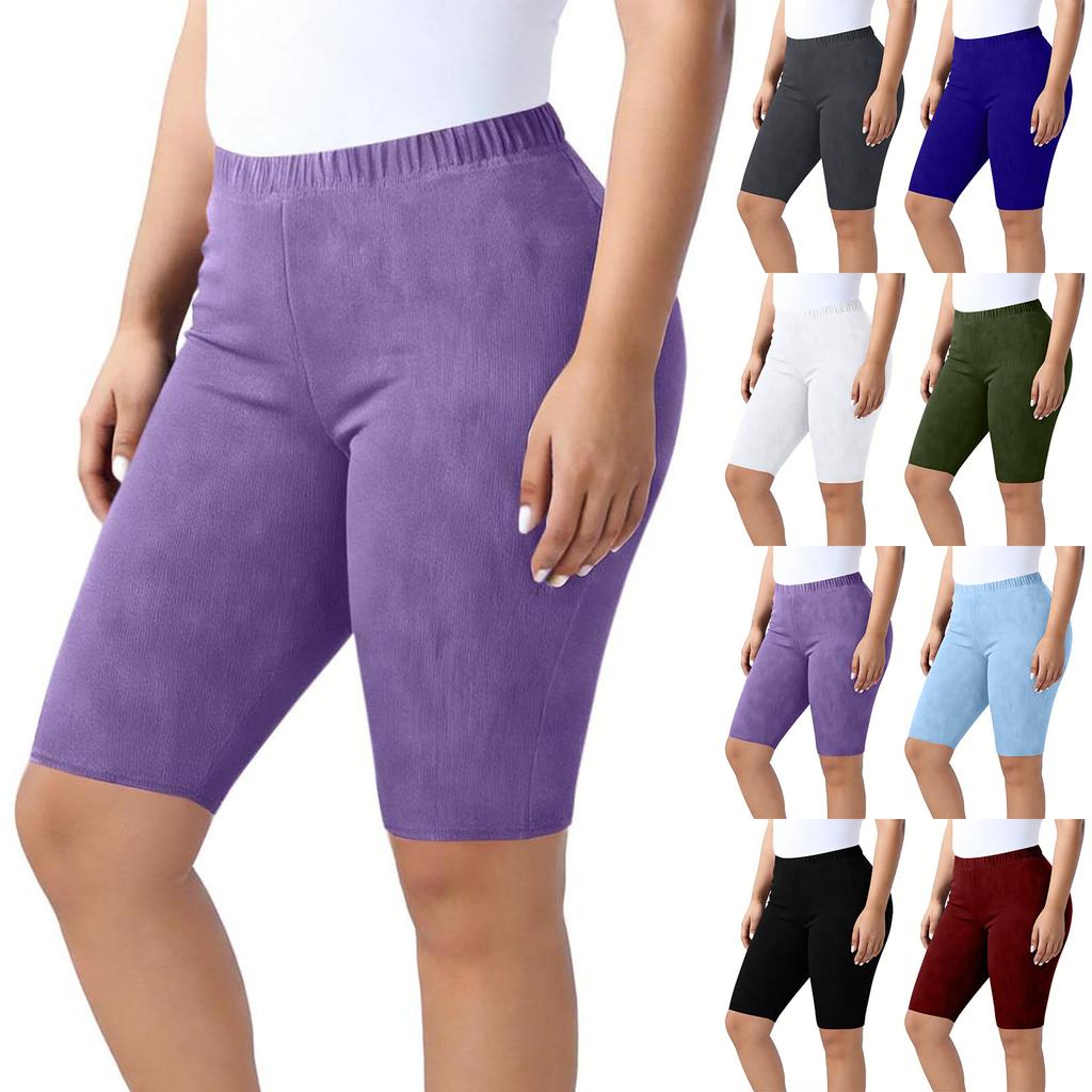 Women’s High Waist Stretchy Bermuda Shorts Plus Size Soft Fabric Knee Length Casual Biker Shorts for Daily Wear