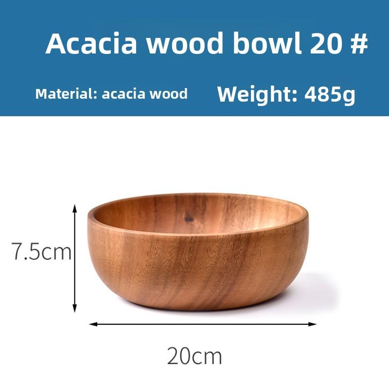 Acacia Wood Salad Bowl, Wooden Creative Rice Bowl, Environmentally Friendly Round Wooden Bowl