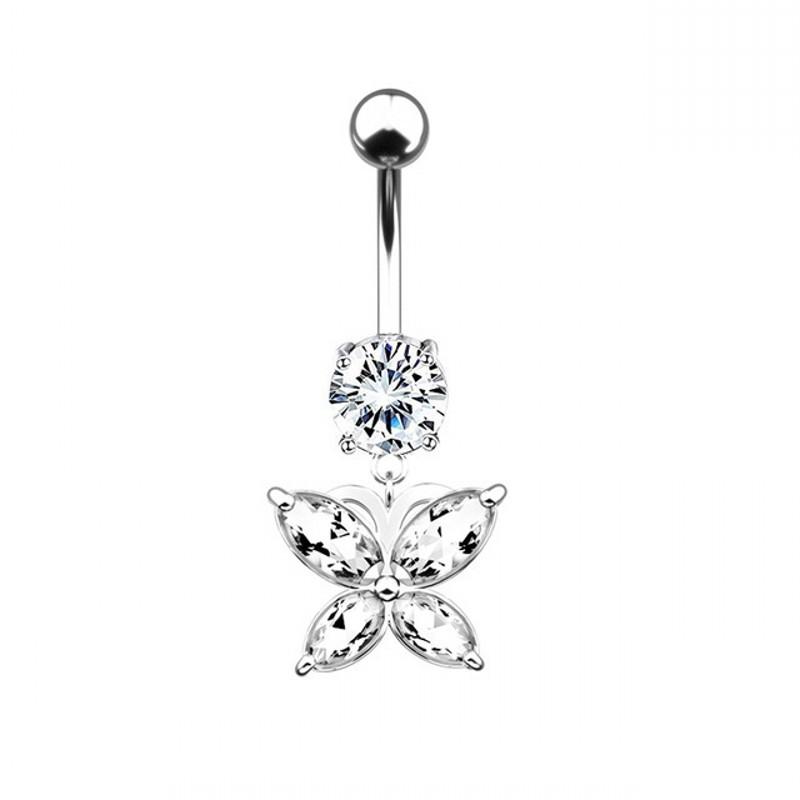 Shiny Zircon Crystal Belly Button Rings for Women Fashion Heart Navel Ring Metal Steel Barbell Butterfly Body Piercing Jewelry