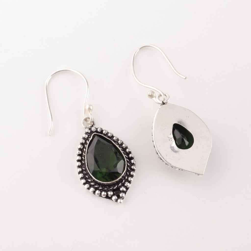Green Tourmaline Gemstone 925 Sterling Silver Handmade  Jewelry Earrings 1.6" EE-164-8
