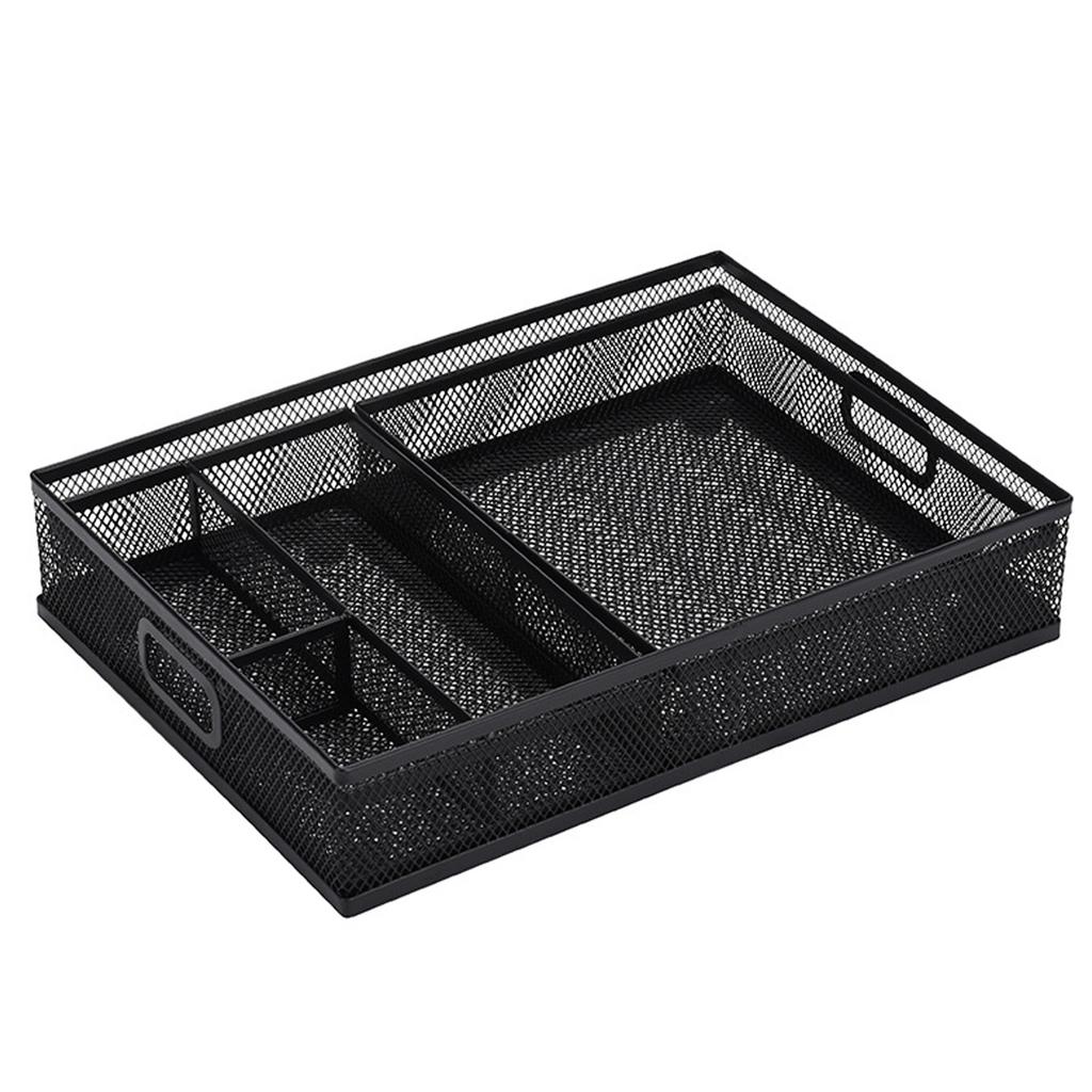 Space Optimizing Metal Drawer Tray Organizers With Adjustable Compartments Office Desktop Storage Solution