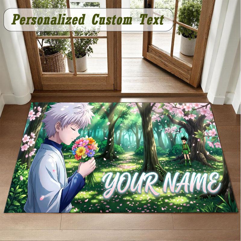 Crystal Velvet Square Rug Custom NameHunter × Hunter Pattern Non Slip Home Floor Decor Rug
