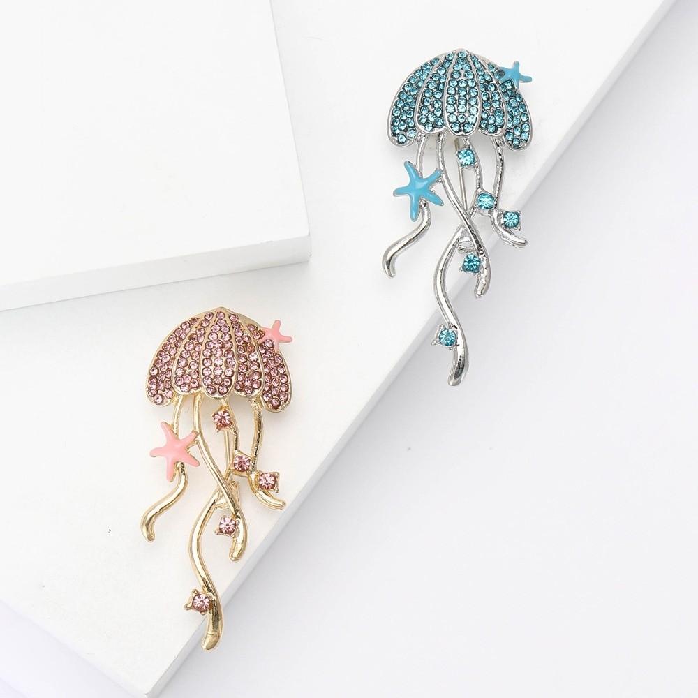 Sparkling Rhinestone Breast Pin Zinc Zinc Alloy Sea Life Pins New Jellyfish Brooches  Women