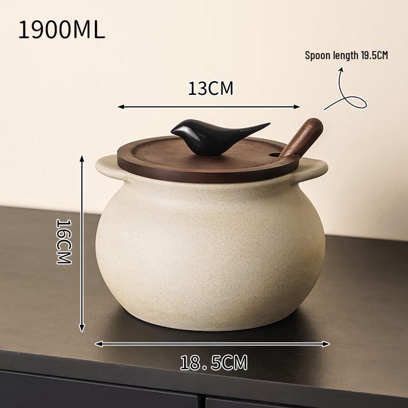 Japanese Style Ceramic Lard Pot with Wooden Lid