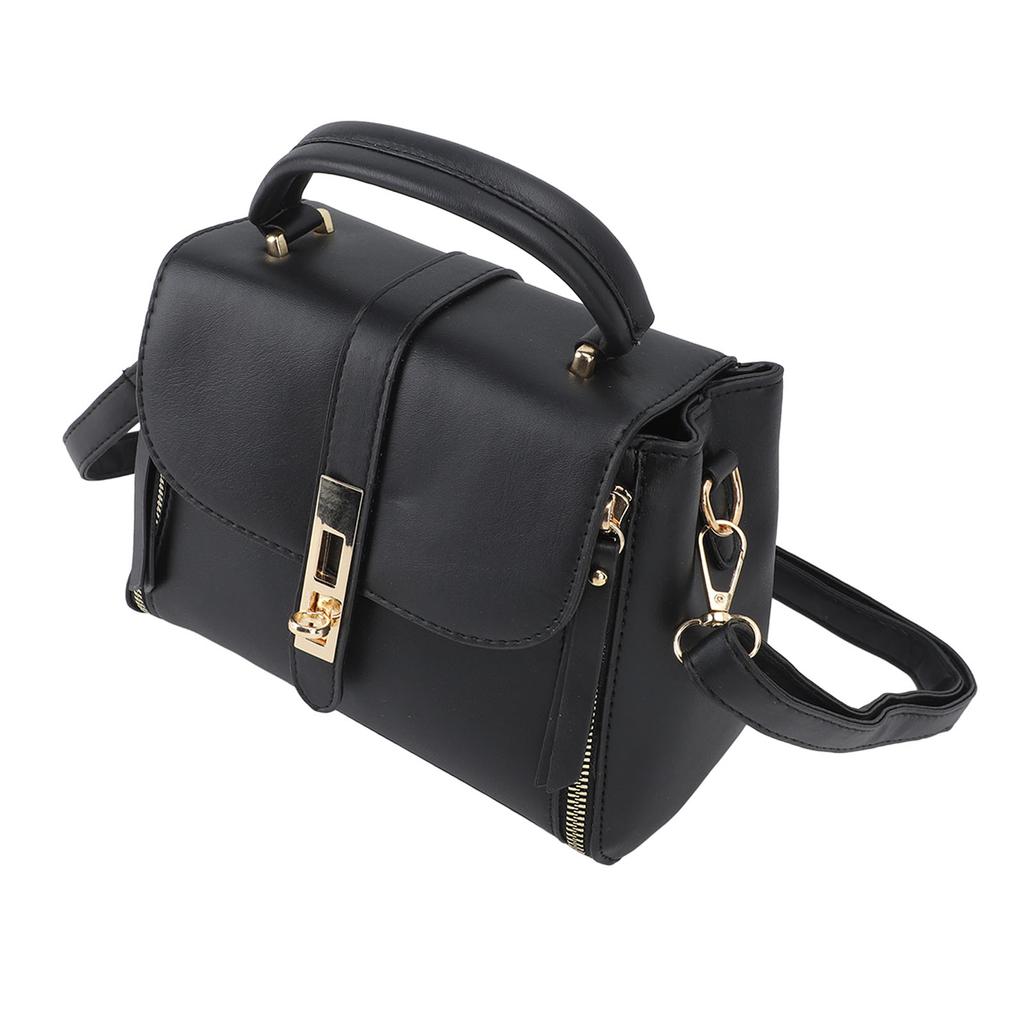 PU Messenger Handbag Stylish Vintage Women Shoulder Bag with Multiple Pockets Adjustable Strap Black Free Size