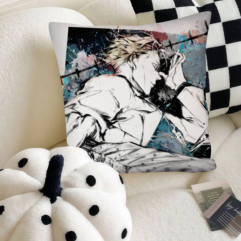 Ink Wash Hot Anime Jujutsu Kaisen Pillow Case Square Pillow Bedroom Sofa Leisure Comfort Cushion Car Home Decoration