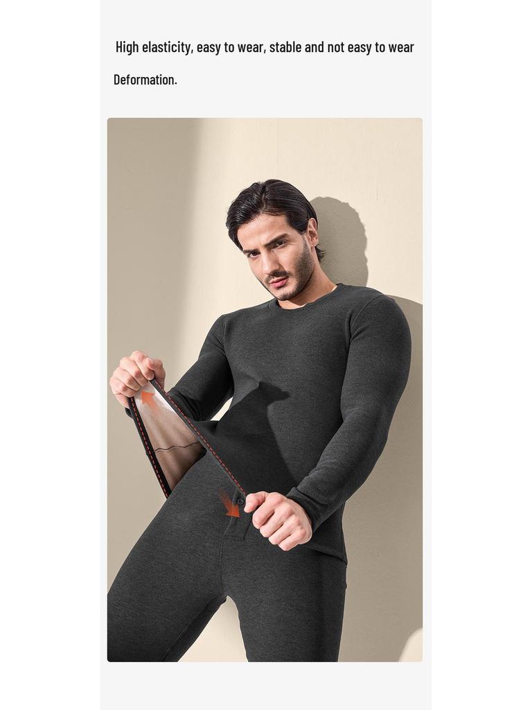 2025 Men's Extra Thick Mulberry Silk & Wool Fleece-Lined Warm Underwear Set for Autumn/Winter