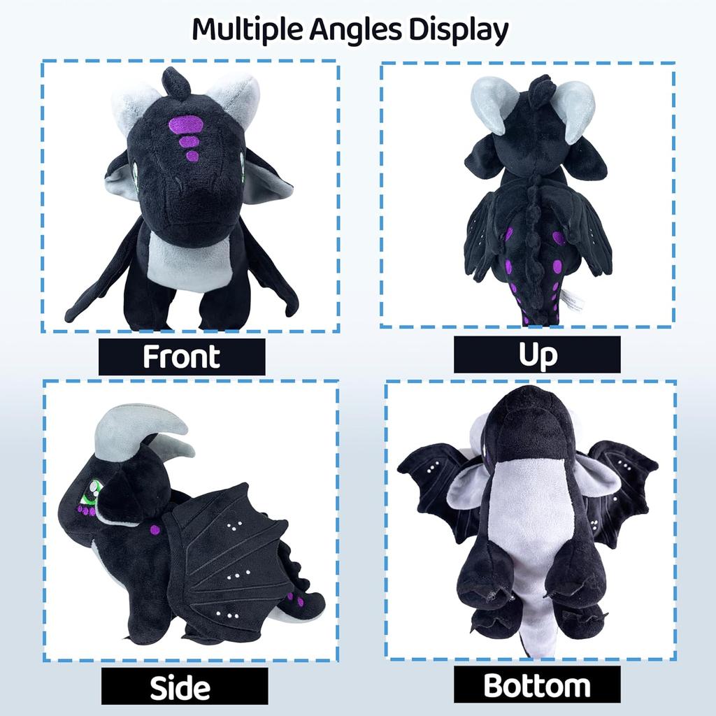 Wings of Fire Toys Dragon Plush Toy Soft Stuffed Animal Cool Black Dragon Decor Merch Special Gift for Kids Boys Girls Age