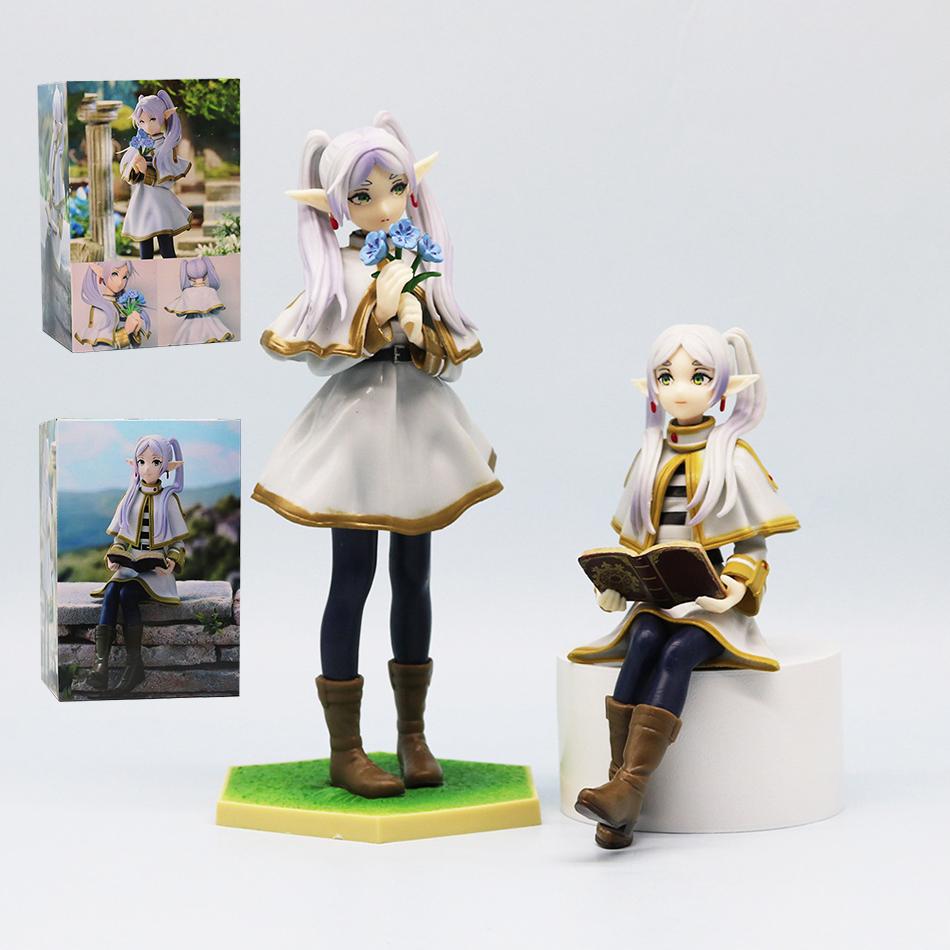 2PCS Anime Beyond Journey's End Read Book Sitting Take Flowers Stand Action Figures Frieren Noodle Stopper Collection Toy Gift