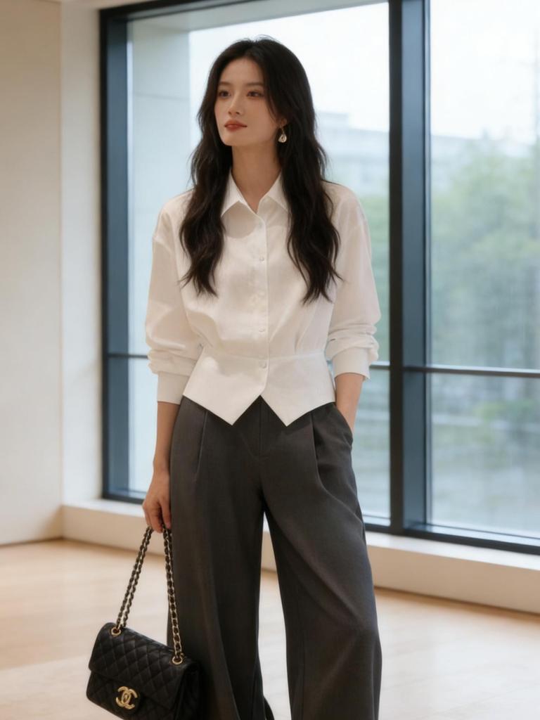 Spring 2026 Women's Slim-Waisted Lapel Long-Sleeve Shirt - Stylish and Elegant Short Commuter Top