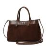 Women's Retro Suede Spliced Leather Tote Bag with Lock, Large Capacity Handbag & Crossbody Bag for Commute