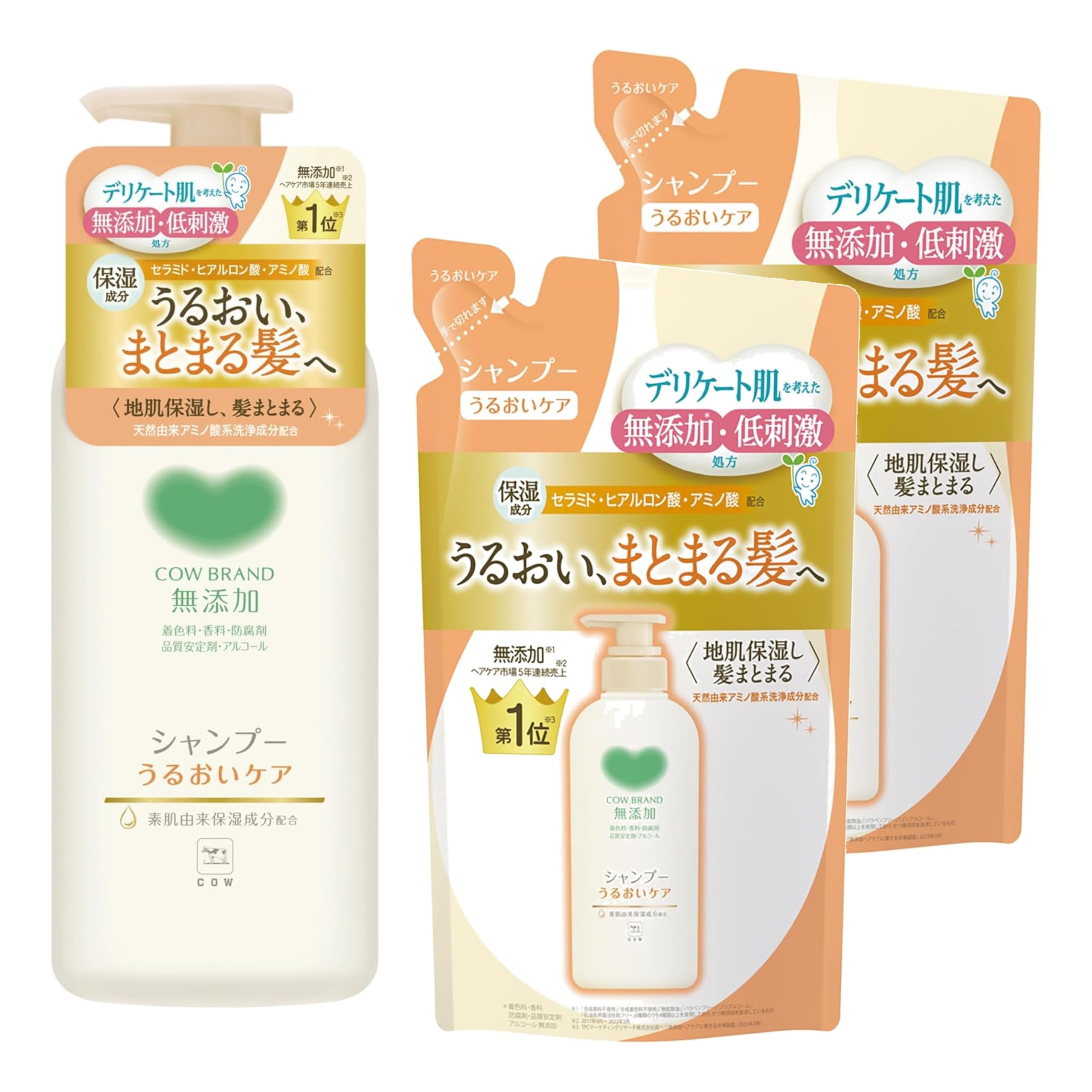 

COW BRAND Additive-Free Shampoo Moisturizing Care 470ml + 2 refills 360ml