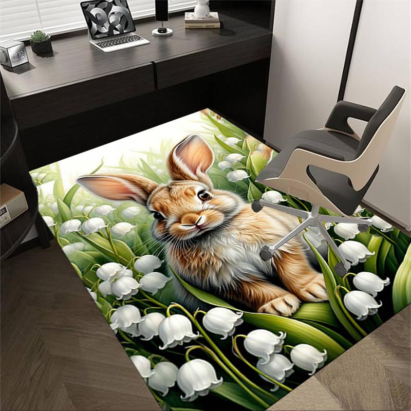 

1PC rabbit flowers Non-Slip Floor Carpet Compatible for Office&Living Room&Bedroom&Dining room - Flat-Weave Machine-W279 60cm by 90cm