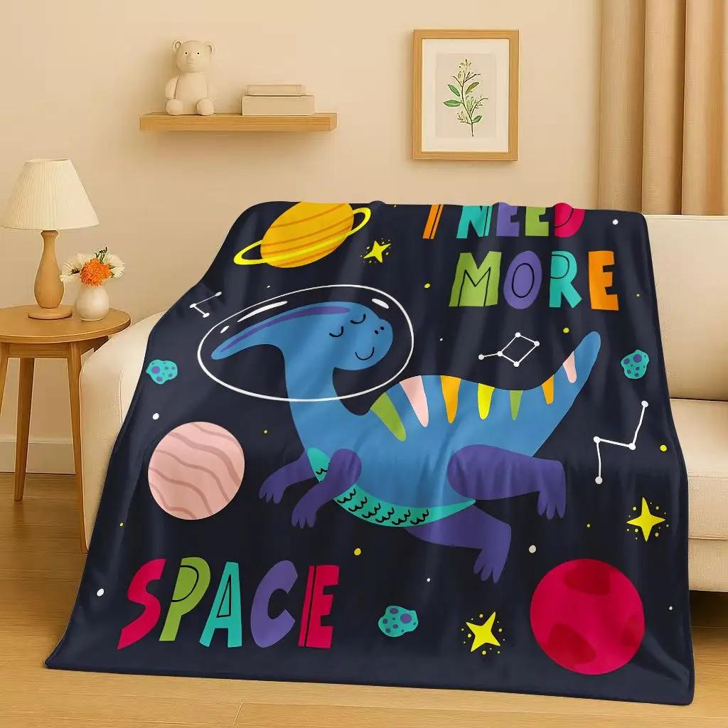 2026 New Space Dinosaur Cartoon Dino Art Flannel Blanket,Ultra Soft Warm Plush Throw for Home Bedroom Bed Sofa Cover Kids Gift