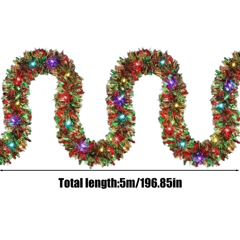 Christmas Garland Led Light Tinsel Garland With Led Lights 16.4Ft Streamers Ornaments Shiny Twist Christmas Decor Battery