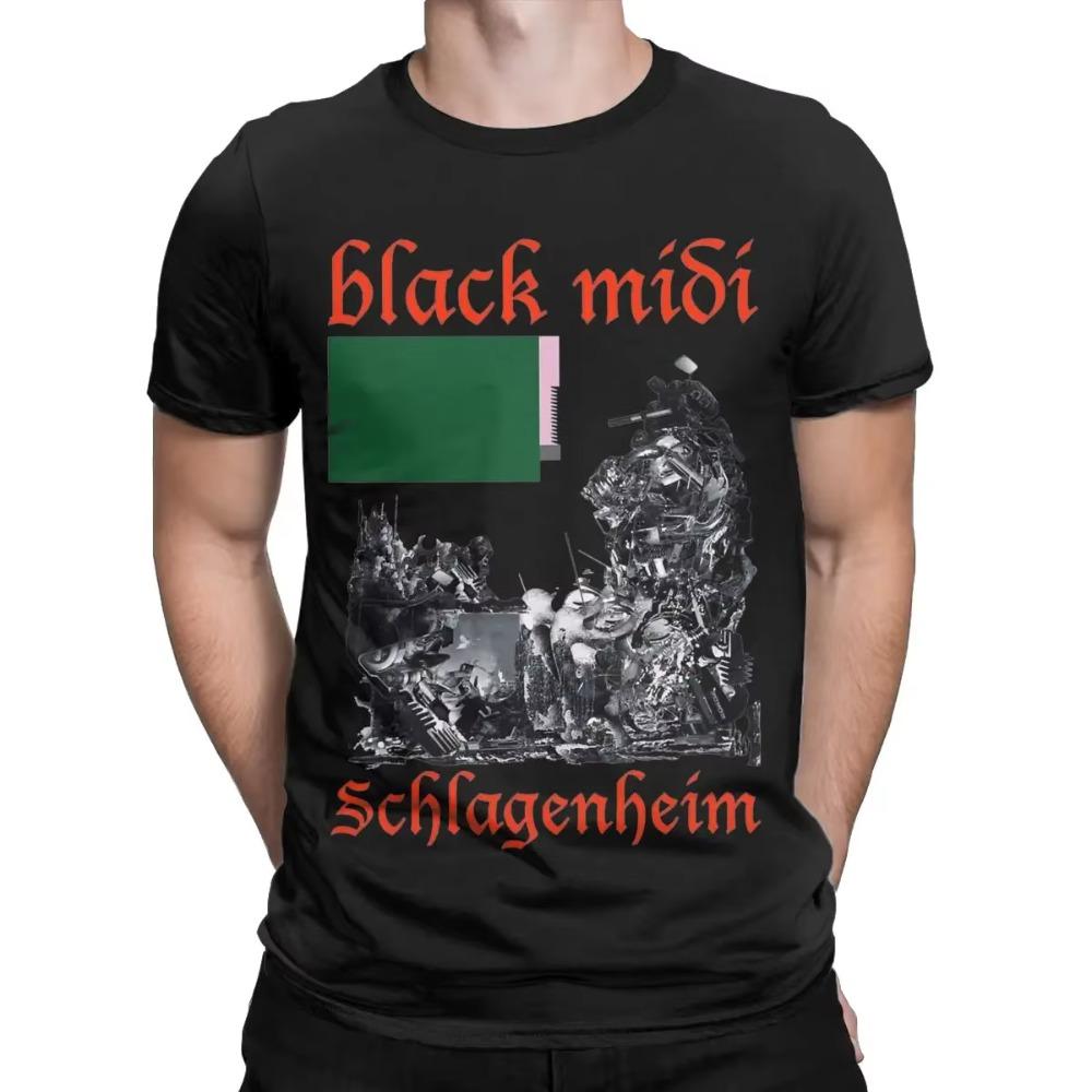 Black Midi T-Shirt for Men Humorous Cotton Tee Shirt Crew Neck Short Sleeve T Shirts Printed Clothing