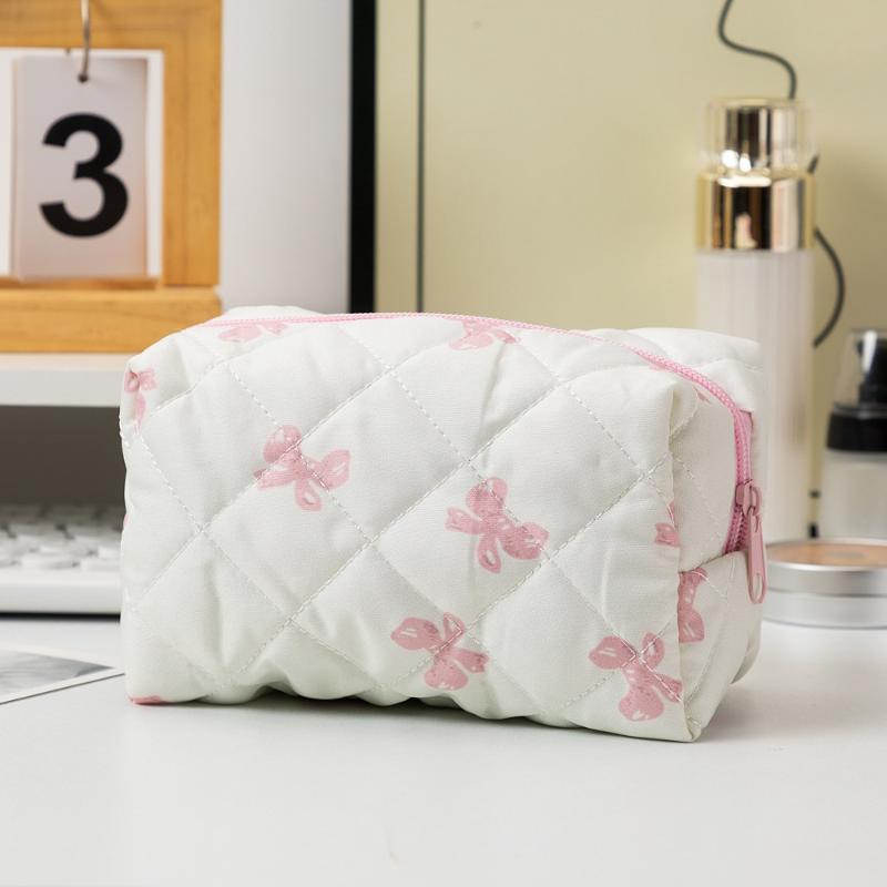 Fresh Plaid Bow Cosmetic Storage Bag Large Capacity Portable Makeup Bag Travel Wash Bag Organizer Pouch