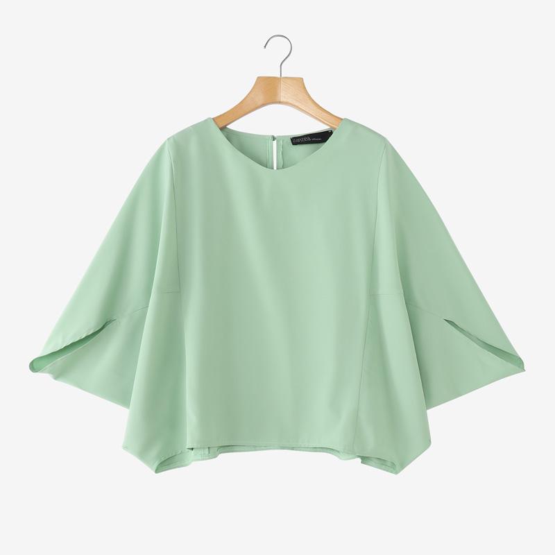 ZANZEA Bluză lejeră cu mâneci 3/4 pentru femei, cu gât rotund