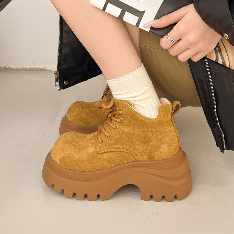 2025 Autumn New Denim Sweet Cool Style Martin Boots Women's Thick-soled Heightening Ribbon British Single Boots