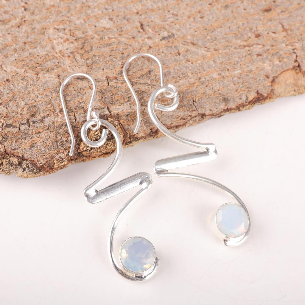 Milky Opal 925 Solid Sterling Silver Earrings, Handmade Gemstone Earrings Jewelry, Gifts For Wife Brand New Earrings