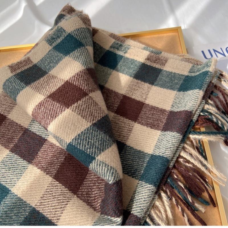 Winter Plaid Scarf for Women Warm Checkered Shawl Soft Imitation Cashmere Neck Warmer Thick Student Wrap Cold Weather